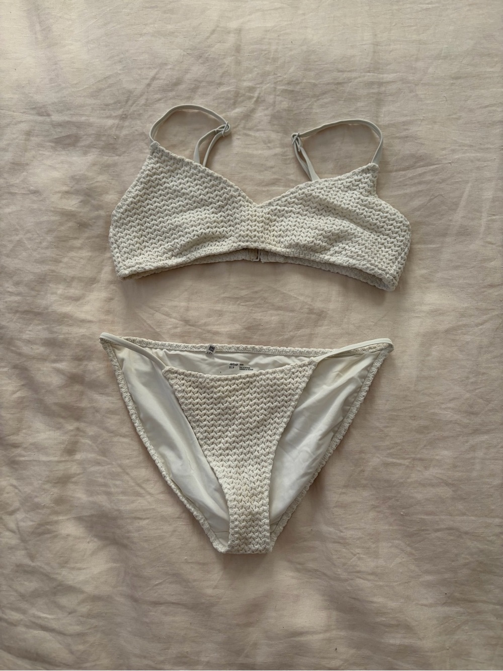 aerie Cream Textured Bralette and Bikini Set
